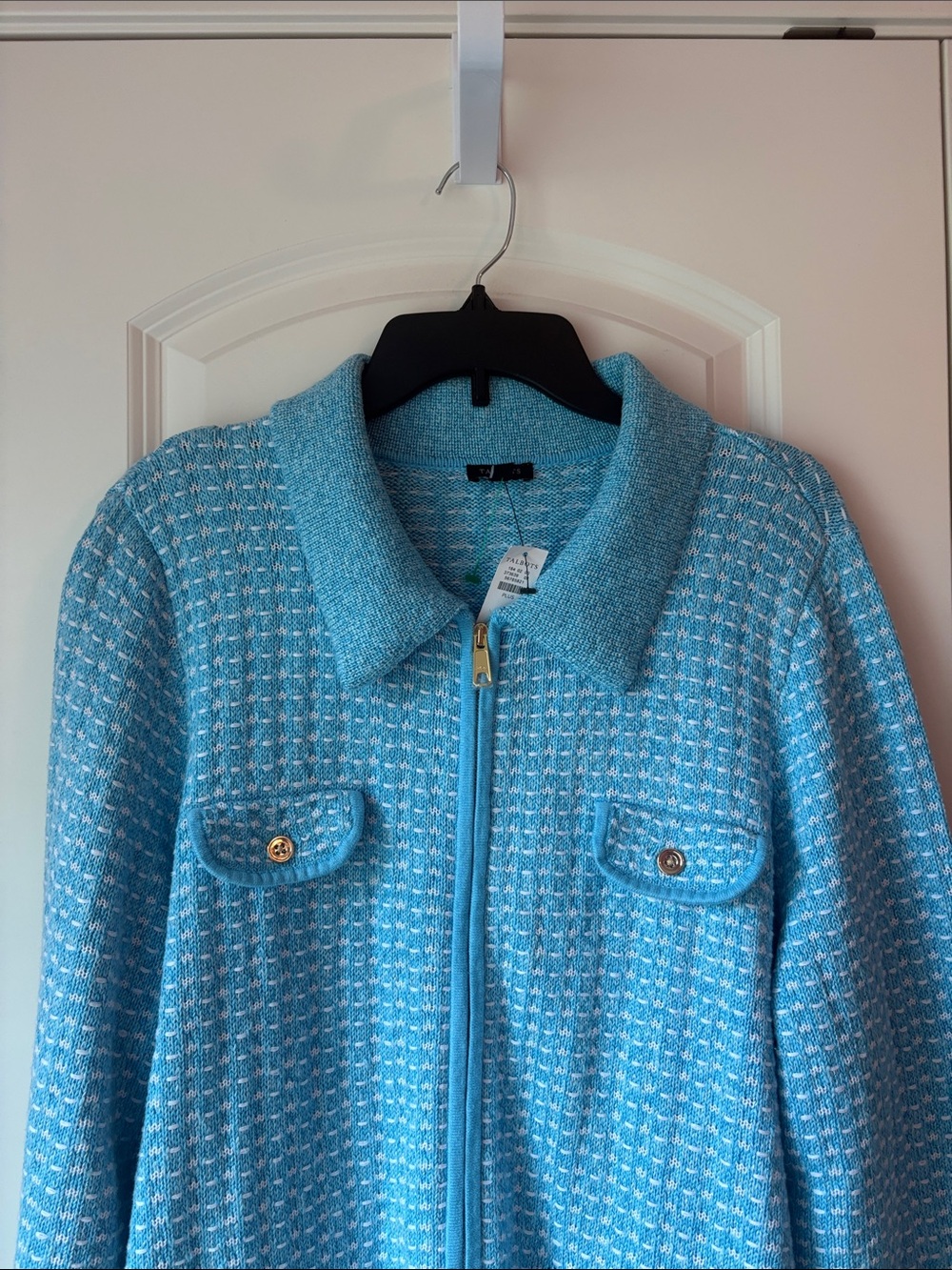 Talbots Light Blue Tweed Sparkle Zip Jacket - Picture 5 of 8